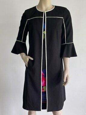 Calvin Klein Oversized Bell Sleeve Long Line Pocketed Jacket Topper Sz 4/6-8